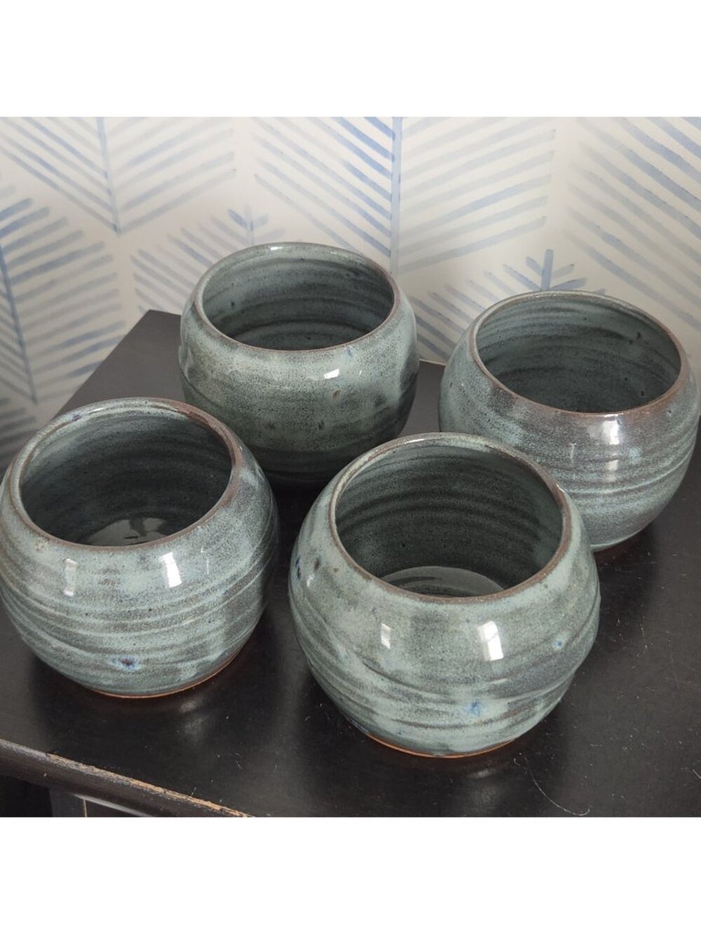 Page NC Pottery Handmade Blue Stemless Wine Glass Drinking Whisky Cup Set Of 4